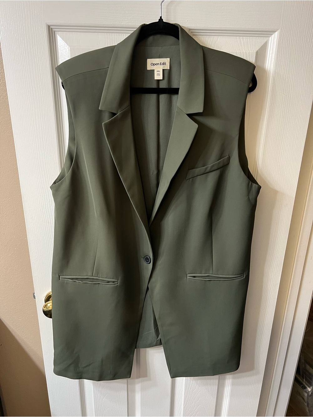 Open Edit Olive Sleeveless Blazer Vest